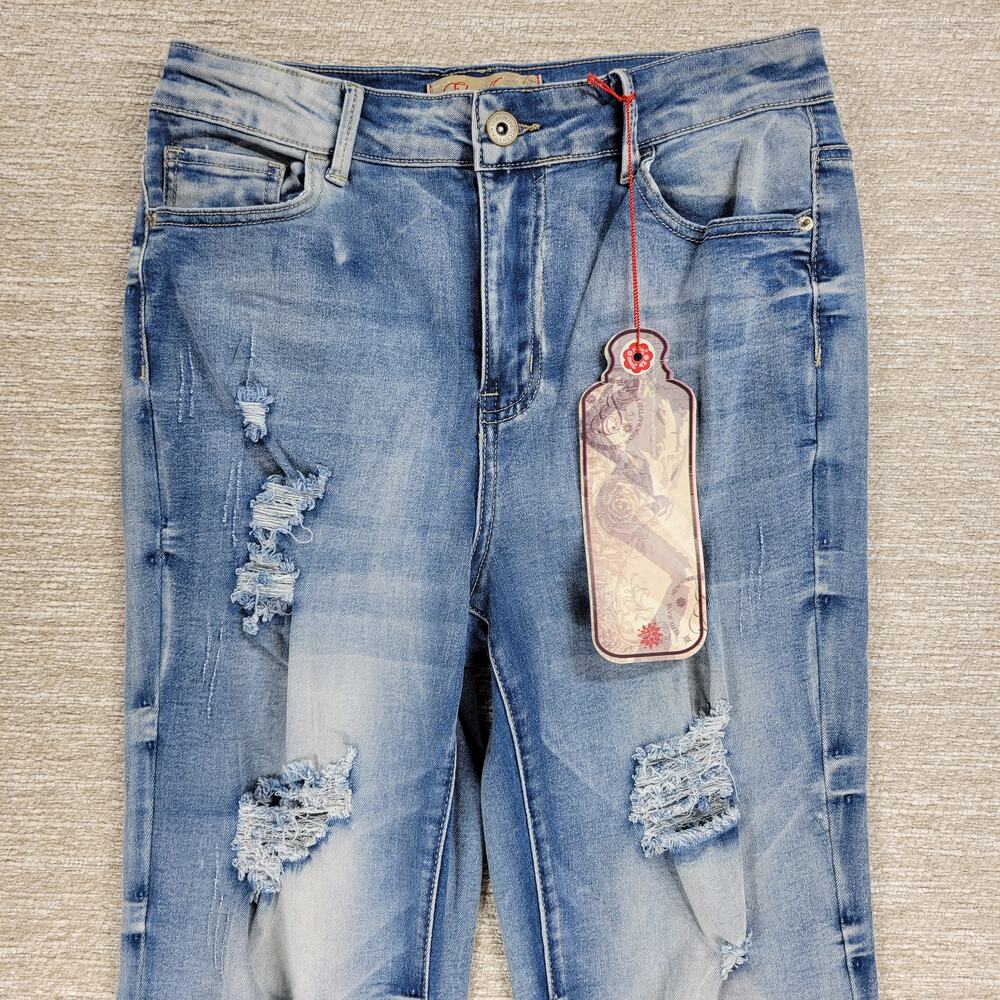 Elite Jeans Juniors 11/12 Flare Denim Distressed Fringe Hem Y2K Deadstock NWT - Picture 4 of 14